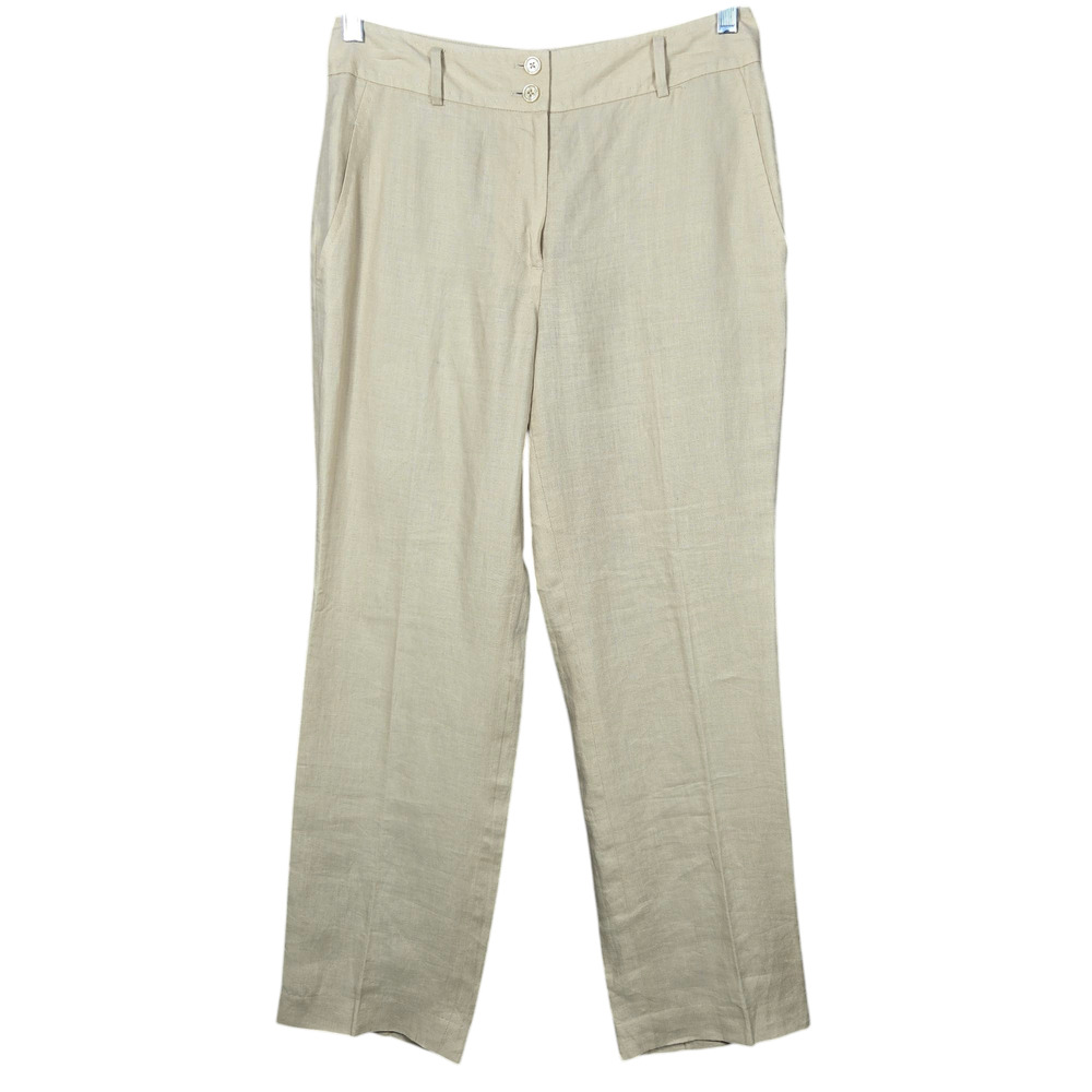 Brooks Brothers 346 Linen Pants Women 6 Beige Career Business Lined Straight Leg